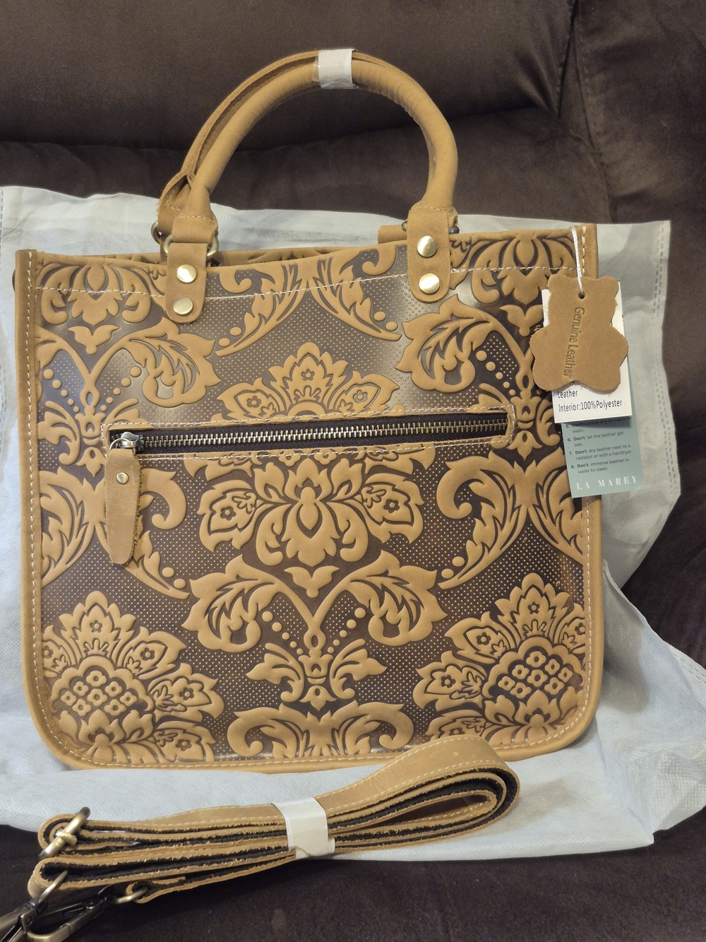 Georgeous Rustic Brownish/Tan Paisley Pattern Genuine Leather Crossbody